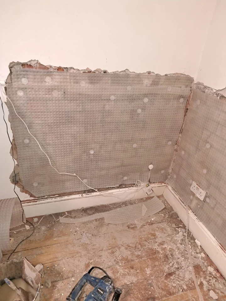 Cavity drain membrane tanking on a Newcastle basement wall