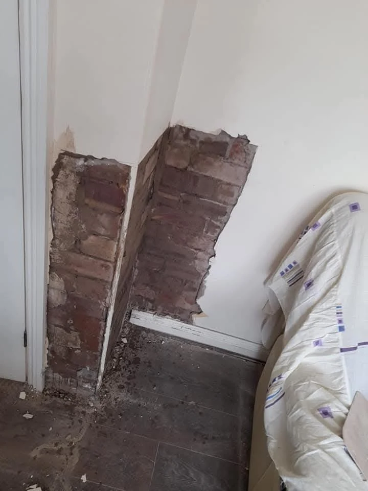Damp proofing work in progress on a Newcastle brick wall