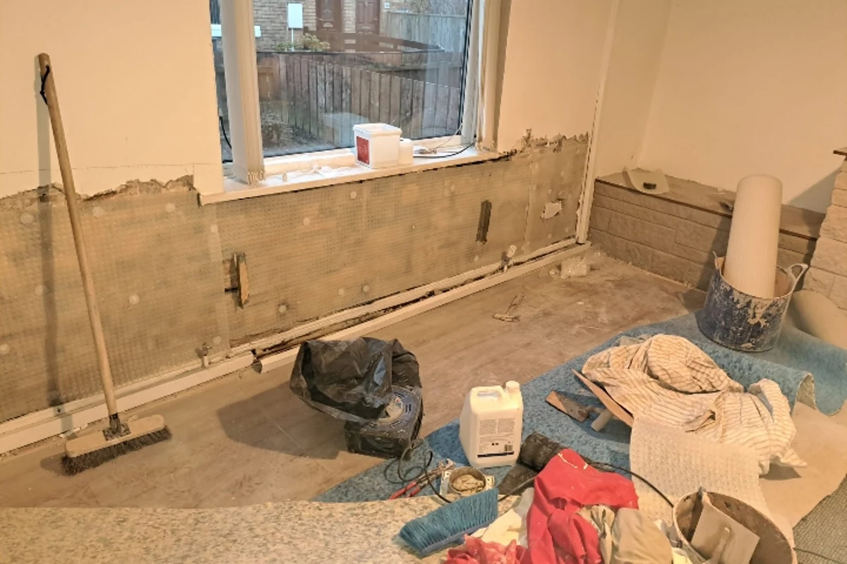 Full bay window projection lined with cavity-drain membrane in a Newcastle basement